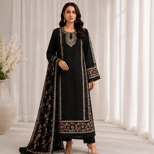Siyah Gul Embroidered 3-Piece